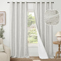100% Blackout Curtains for Living Room 90 Inch Length 2 Panels Set, Thermal Insulated Light Blocking Boho Faux Linen Window Curtains for Bedroom, Bronze Grommet, Each 52" Wide, Light Grey