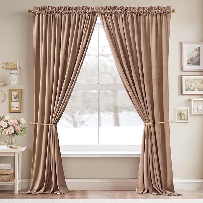 StangH Velvet Curtains 92 inches Long Blush Beige Nursery Kids Bedroom Window Drapes Thermal Insulated Privacy Protect Panels for Living Dining Room Office Patio, W52 x L92, 2 Panels