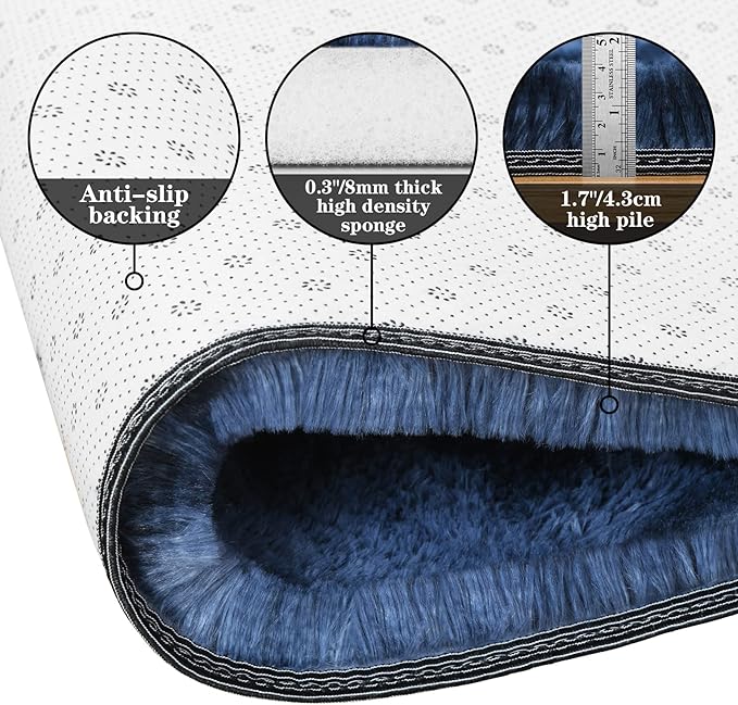 duduta Navy Blue Soft Fluffy Rug 5x8 ft, Tie-Dyed Shag Fuzzy Plush Rectangle Carpet for Bedroom Nursery Living Room Home Decor