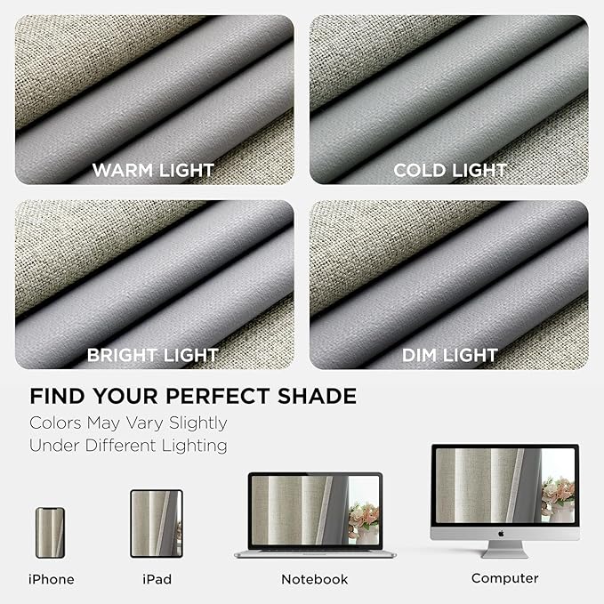 Joydeco Blackout Curtains 84 Inches Long, Light Beige Curtains 84 Inch Length 2 Panels Set for Bedroom Living Room, Thermal Insulated Linen Blackout Curtains with Grommets(52x84 inch, Light Beige)