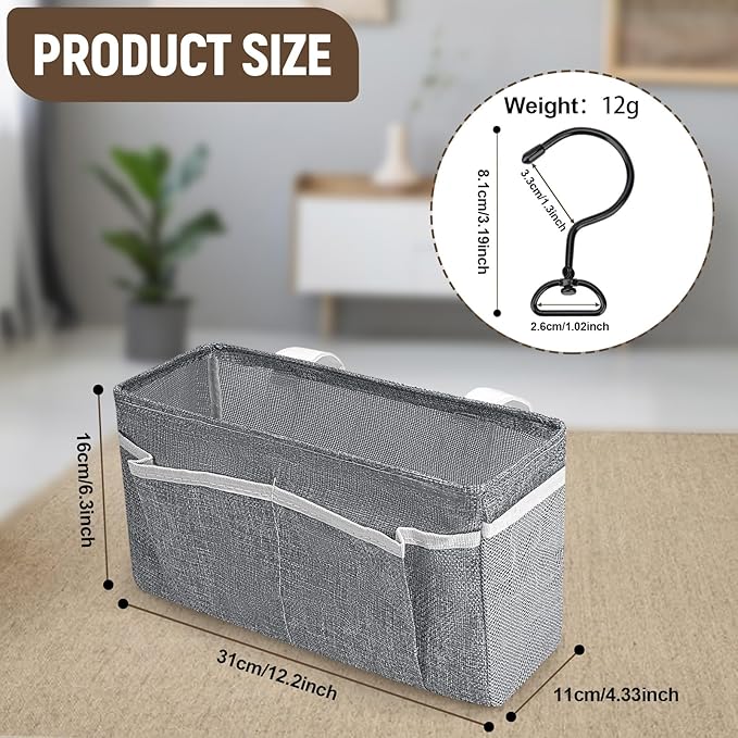 Bedside Caddy, bedside organizer, Hanging Organizers, Storage Bags with Self-adhesive on The Back to Hang Over Beds for Headboards, Bunk Bed, Car Seat Back Organizers (Upgraded Version Grey)