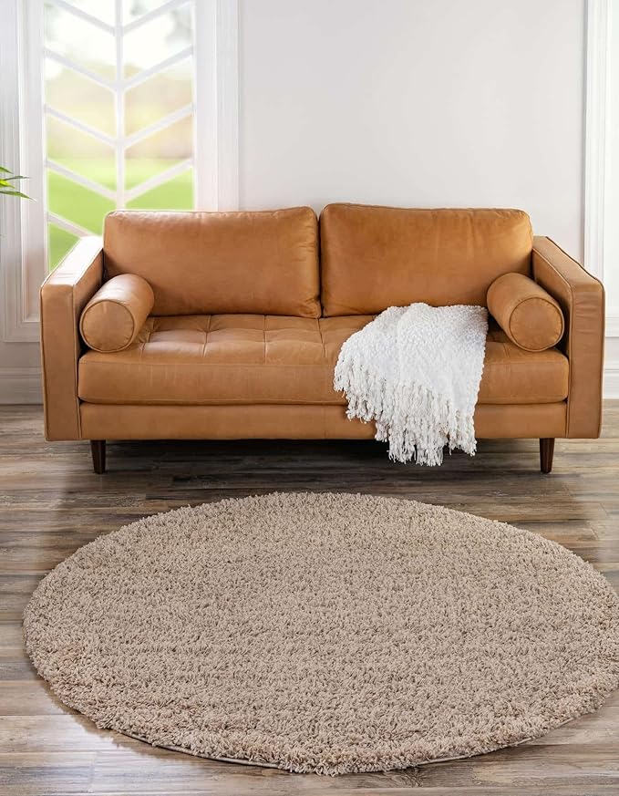 Unique Loom Solid Shag Collection Area Rug (10' 2" Round, Taupe)