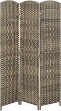 HOMCOM 3 Panel Room Divider, 6' Tall Folding Privacy Screen, Hand-Woven Freestanding Wall Partition for Home Office, Bedroom, Dark Rustic Oak
