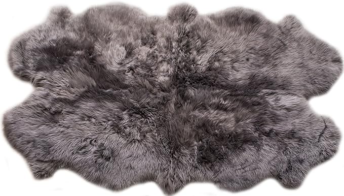 Premium Gray Sheepskin Rug Genuine Quad 4x6ft Pelt Fluffy Fur Rug for Living Room