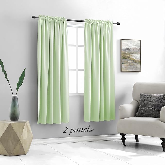 Light Lime Green Pretty Window Treatment Curtain Panels - 63 Inches Long Thermal Insulated Room Darkening Rod Pocket Drapes for Dining Room (2 Panels,52 x 63 Inch Length)