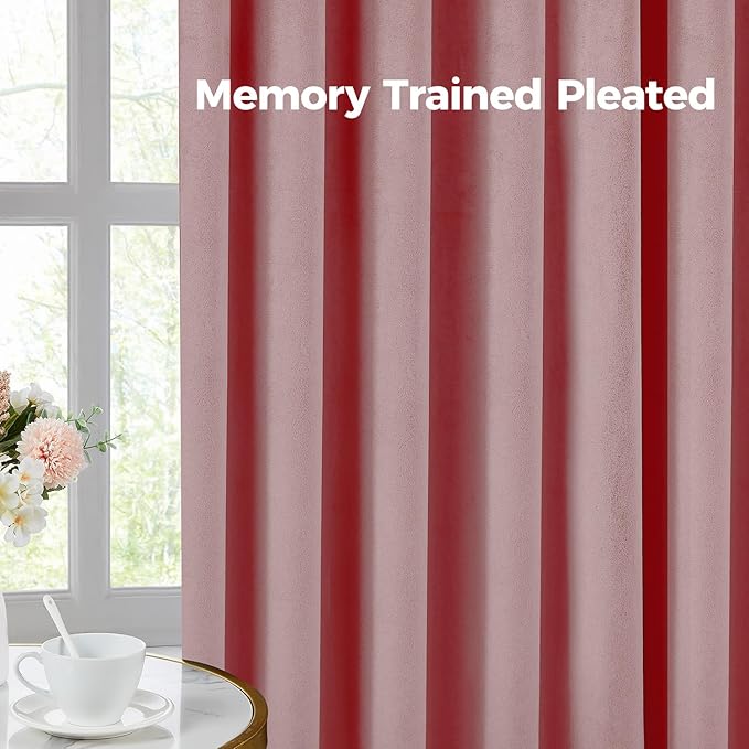 Pinch Pleated 100% Blackout Curtains for Bedroom, Pink Velvet Curtains for Living Room, Black Out Curtain 84 inch Long Room Darkening, Blackout Pinch Pleat Drapes with Hooks 2 Panels