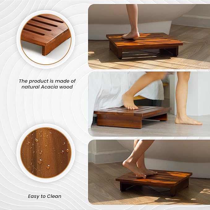 Holana 3.5in Height Wooden Step Stool for Adults (Fully Assembled) - 500 Lbs One Step Stools for High Bed Riser - Small Stepping Stool for Elderly, Seniors, Kid/Bathroom, Bed, Kitchen (Acacia Wood)