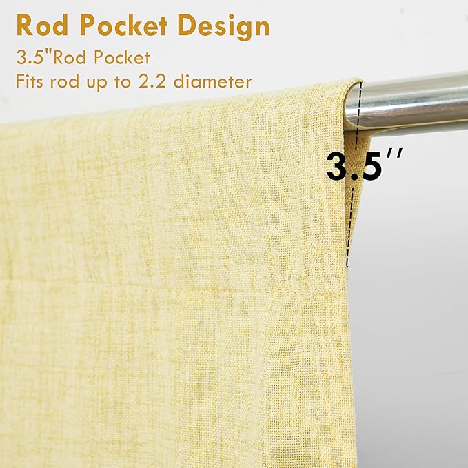 DriftAway Double Layer Linen Blackout Tie Up Curtains Thermal Insulated Fully Lined Balloon Roman Shade Bathroom Window Adjustable Rod Pocket for Small Window 31 Inch by 47 Inch Yellow