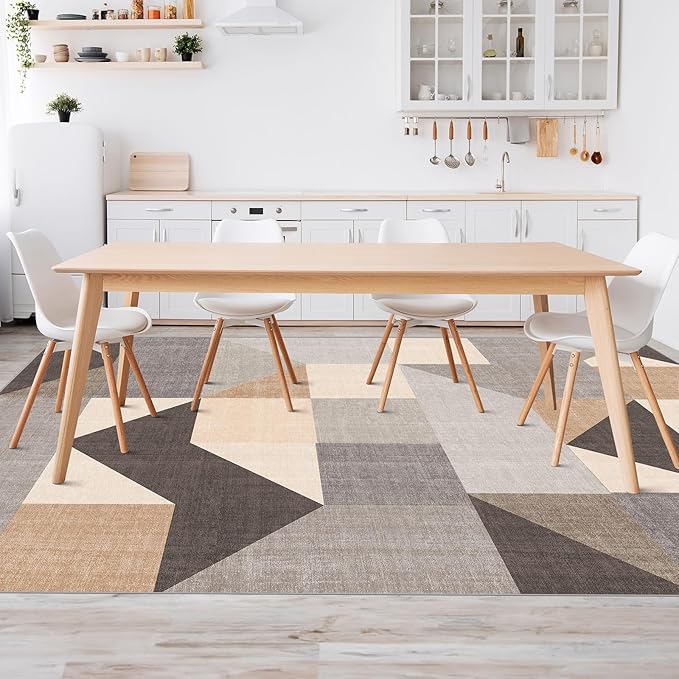 HOMFINE Washable Modern Area Rug - Geometric Style 10x14 Rugs for Living Room, Bedroom, Machine Washable Rug Soft Non Slip Non Shedding Area Rug - Grey Brown, 10'x14'
