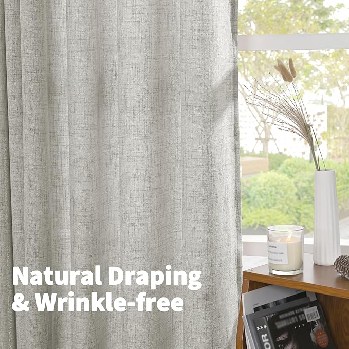 YoungsTex Light Grey Linen Curtains 63 Inches Long Bronze Grommet Light Filtering Window Drapes for Living Room Bedroom Office Lightweight, 60 x 63 Inch, 2 Panels