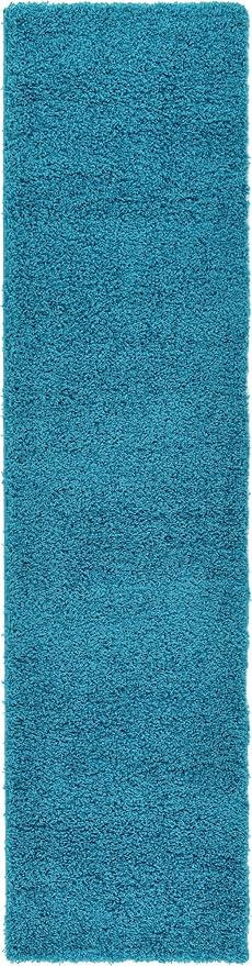 Unique Loom Solid Shag Collection Area Rug (2' 7" x 10' Runner Turquoise)