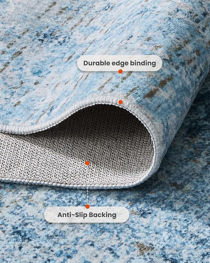 AMADA HOMEFURNISHING 5x7 Area Rugs for Living Room, Modern Abstract Washable Rug Neutral Soft with Non-Slip Backing & Low Pile Kids Rug for Resistant, Bedroom, Nursery Home Office, Light Blue