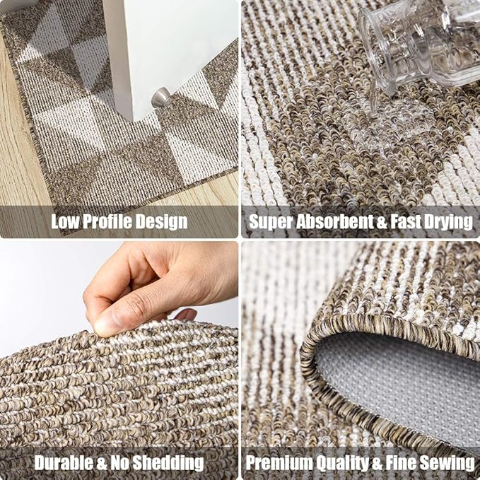 Indoor Doormat 24"x 36", Absorbent Front Back Door Mat Floor Mats, Rubber Backing Non Slip Door Mats Inside Mud Dirt Trapper Entrance Front Door Rug Carpet, Machine Washable Low Profile-Brown Geome