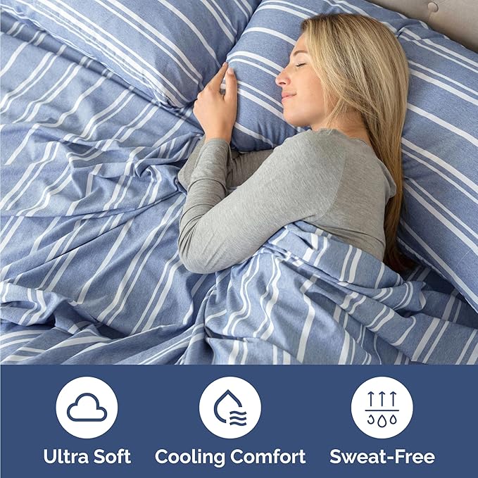Twin 4 Piece Sheet Set - Cooling, Comfy & Breathable - Hotel Luxury Bedding, Includes Fitted Sheet for Women, Men, Kids & Teens - 1 Flat, 1 Fitted Sheet, 2 Pillowcases w/Deep Pockets - Blue Stripes
