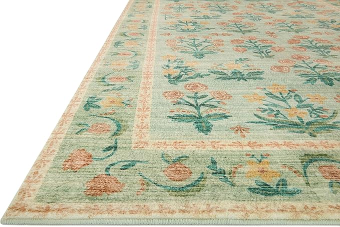 Loloi Rifle Paper Co. Eden Collection EDE-01 Mughal Rose Moss 2'-6" x 7'-6" Runner Rug feat. CloudPile™