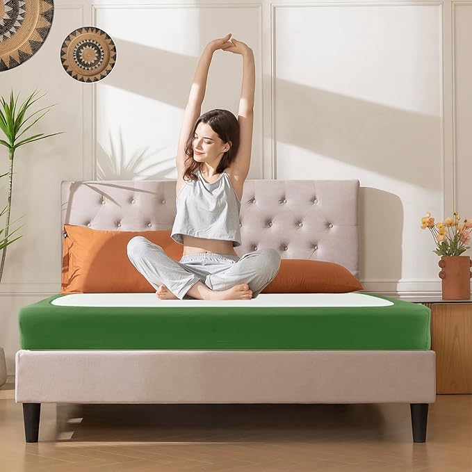Biscaynebay Decorative Box Spring Cover King & Cal King Size, Sage Luxurious Jersey Knitting Stretchy Wrap Around 4 Sides Bed Skirt for Home/Hotels, Easy Fit Wrinkle & Fade Free Machine Washable