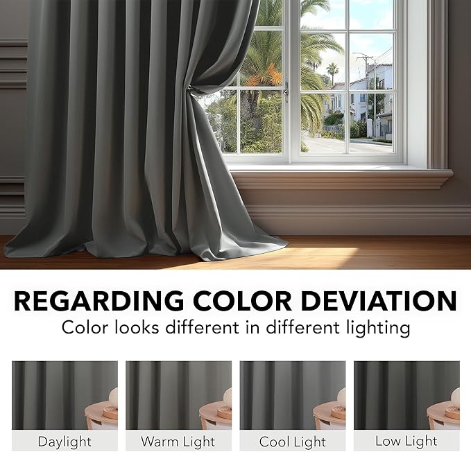 Deconovo Blackout Curtains, Thermal Insulated, W52 x L54 2 Panels, Back Tab, Machine Washable, Room-Darkening Drapes for Bedroom/Living Room Light Grey