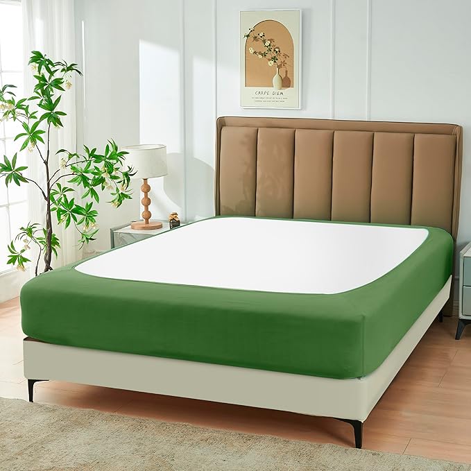 Biscaynebay Decorative Box Spring Cover King & Cal King Size, Sage Luxurious Jersey Knitting Stretchy Wrap Around 4 Sides Bed Skirt for Home/Hotels, Easy Fit Wrinkle & Fade Free Machine Washable