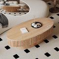 Oval Coffee Table with Storage, Modern Wooden Coffee Table with Solid Wood Veneered, Fluted Center Table Drum Tea Table for Living Room Apartment, 47.2''L×23.6''W×14.2''H