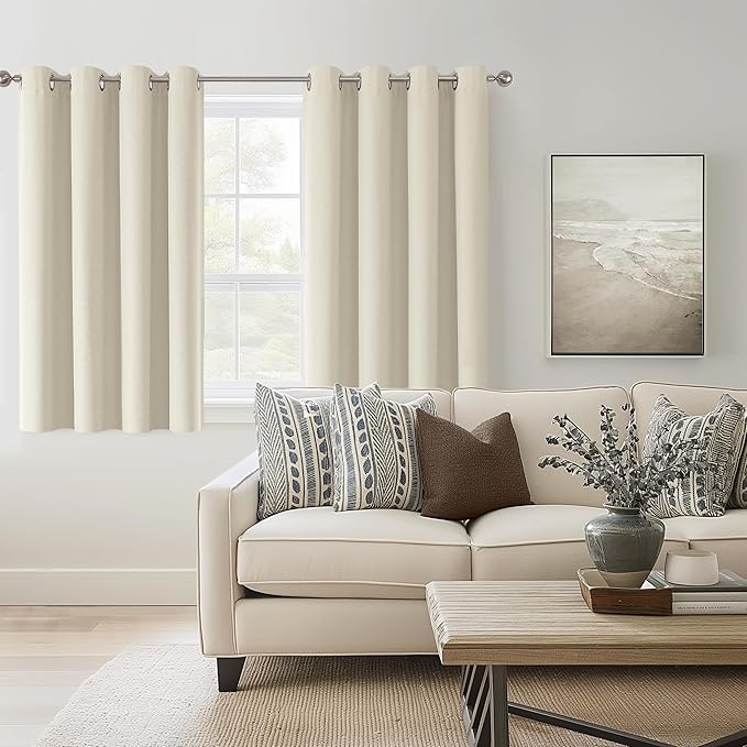 ChrisDowa 100% Blackout Birch Solid Curtains 54 Inches Long 2 Panels for Bedroom Living Room,Farmhouse Room Darkening Thermal Insulated Soundproof Grommet Top Window Treatment Drapes,52x54