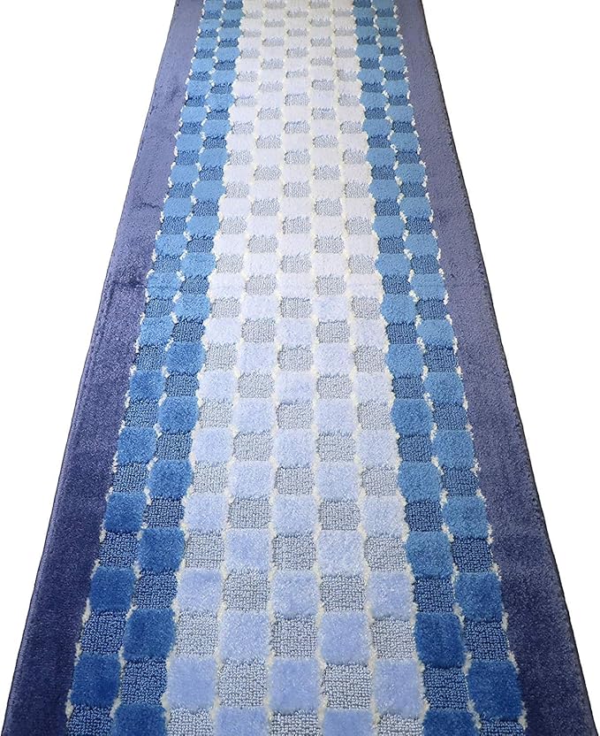 Custom Length Hallway Runner Rug,Slip Resistant,Checkered Blue, 26 Inch X 13 feet, Sold and Priced Per Foot