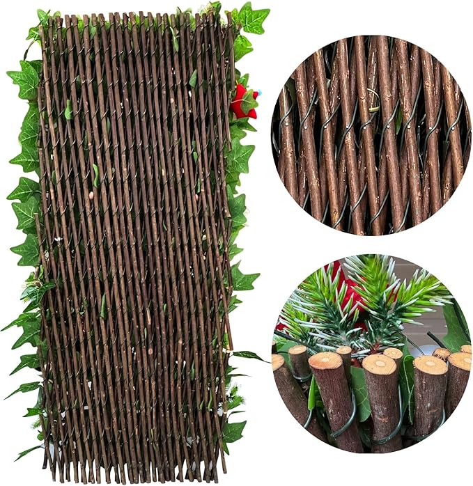 Sumery Expandable Fence Privacy Screen for Balcony Patio Outdoor,Decorative Faux Ivy Fencing Panel,Artificial Hedges (Single Sided Leaves) (1, Christmas-Ivy)