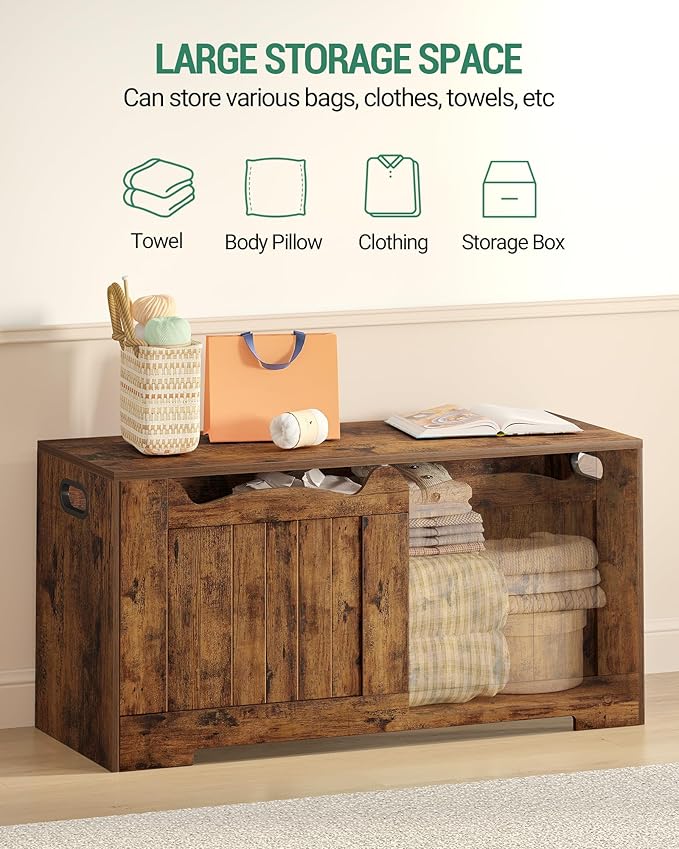 Hzuaneri 39.4" Storage Chest, Storage Bench Trunk with 2 Hinge, Wooden Box, Lift-Top Chest Organizer, Shoe Bench for Entryway, Bedroom, Living Room, Rustic Brown SB01001X