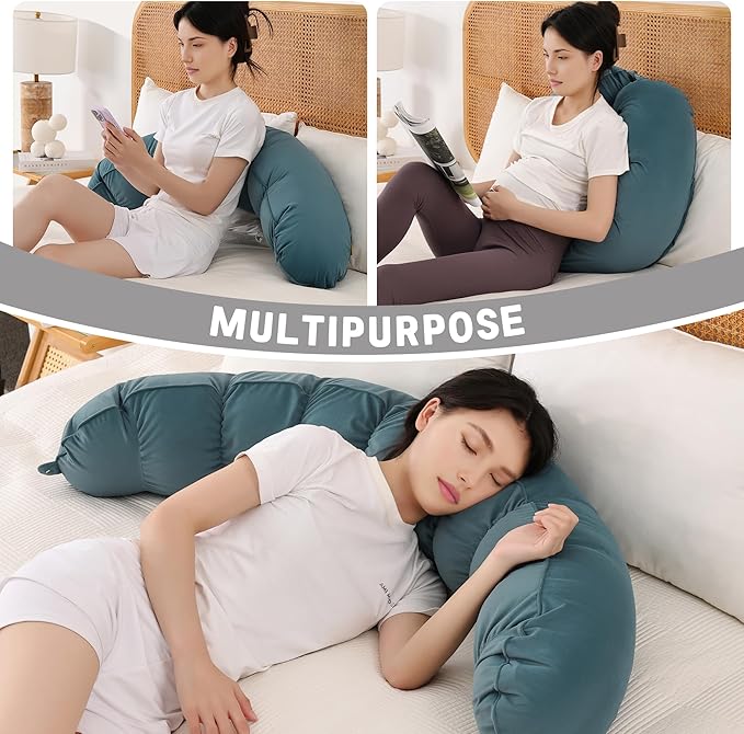 Peallow(Pat. Pend) – Long Round Body Pillow for Adults, Bolster Pillow for Sleeping, Soft and Supportive Pillow for Sleeping & Lumbar Support (Slate Blue,59")