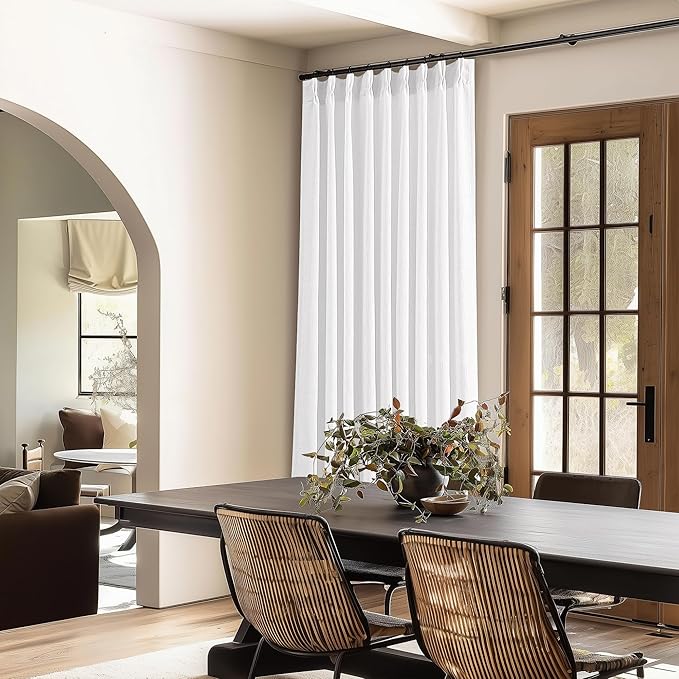 White Pinch Pleated Linen Curtains 96 Inches Long 60 Inch Width Linen Blend Light Filtering Window Curtains 96 Inch for Living Room Bedroom Patio Pinch Pleat Drapes with Hooks Rings 1 Panel 60Wx96L