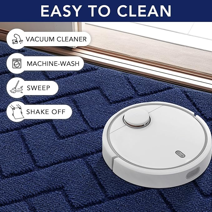 hicorfe Front Door Mat Outside Entrance,36"x59" Absorbent Muddy Dirt Resist Welcome Door Mats Outdoor Indoor,Stain and Fade Resistant,Non Slip Backing Entry Mat Doormat for Entryway(Navy Blue)