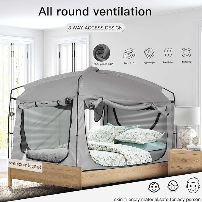 Bed Tent,Portable Privacy Sleeping Bed Canopy,Blackout 90% Drapes for Kids and Adult,Indoor Space Tent with Breathable Large Mesh Windows