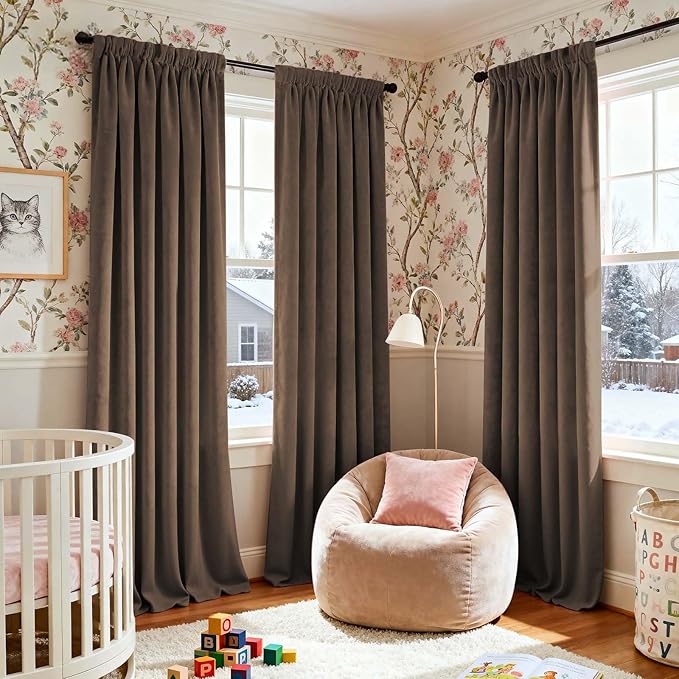 Lazzzy Velvet Blackout Curtains Thermal Insulated Room Window Drapes Super Soft Luxury Curtains for Living Room Bedroom Rod Pocket 2 Panels, Truffle, 52" W x 120" L