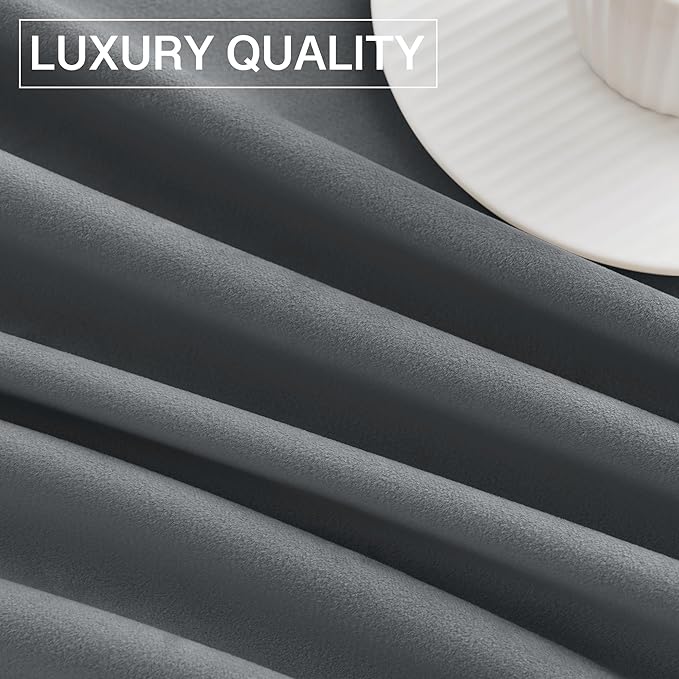 StangH Grey Velvet Curtains 96 inches Long Room Darkening Window Drapes for Living/Dining Room, Solid Rod Pocket Panels for French Door/Cottage, W52 x L96, 2 Panels