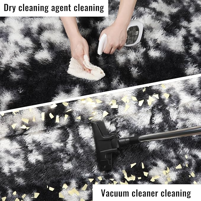 PAGISOFE Black White Rugs for Living Room 6x9, Shag Fuzzy Fluffy Washable Rugs for Bedroom Kids Room Playroom Dorm Shaggy Soft Carpet for Home Decor Aesthetic Plush Bedside Rug Modern Grey Rug