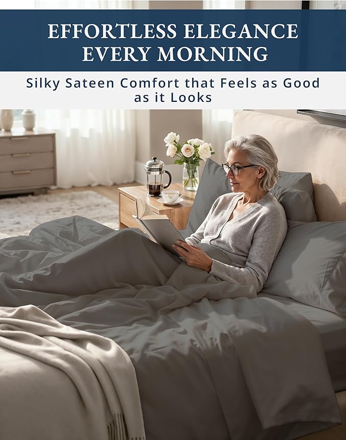 LANE LINEN 100% Egyptian Cotton California King Sheets Set - 1000 Thread Count, Soft & Comfy No Pill Fade Resistant Oeko-Tex Certified Cotton Sheets Cal King Size Set, 15" deep Pokcet Sheets- Charcoal