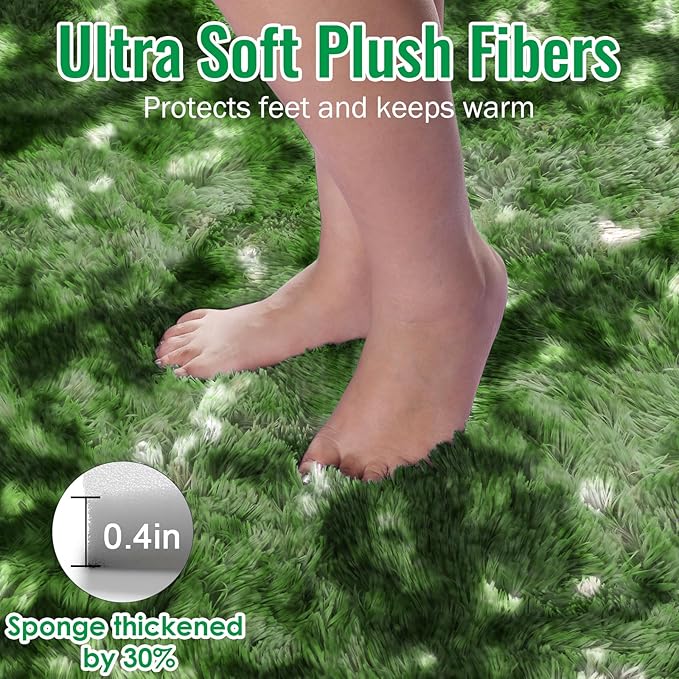 PAGISOFE Fluffy Dark Green Rugs for Living Room 5x8, Modern Abstract Bedside Carpets, Plush Rug High Pile Emerald Green Rugs for Kids Boys Girls Teen Dorm Nursery Room Decor Aesthetic, No-Shedding