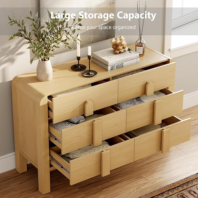 WAMPAT 3 Piece Bedroom Dresser Set, 110.2" Wide Mid Century Modern Chest of Drawers with Curved Handles, Dresser TV Stand with 12 Drawers, Wood Drawer Organizer for Bedroom, Oak
