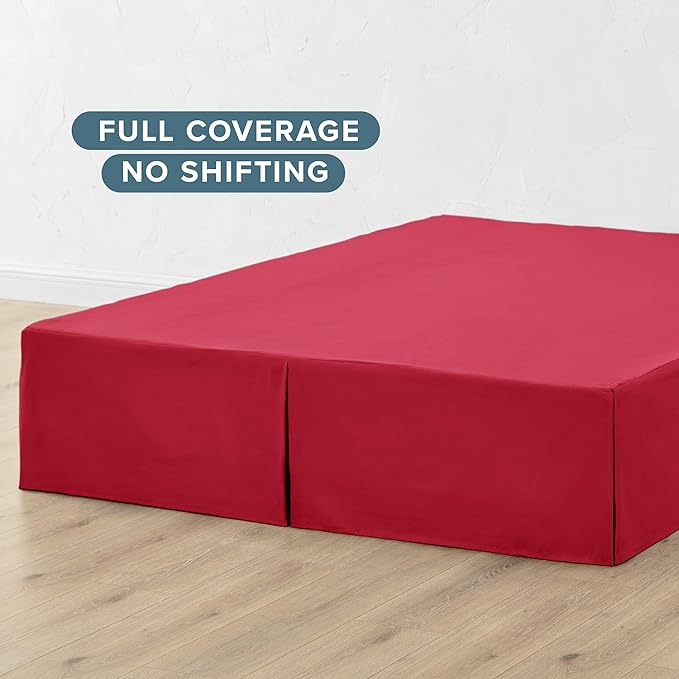 Bare Home Twin XL Bed Skirt - 15-Inch Tailored Drop Easy Fit - Bed Skirt for Twin Extra Long Beds - Center & Corner Pleats (Twin XL, Red)