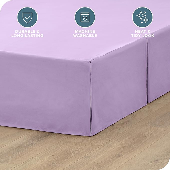 Bare Home Queen Bed Skirt - 15-Inch Tailored Drop Easy Fit - Bed Skirt for Beds - Center & Corner Pleats (Queen, Lavender)