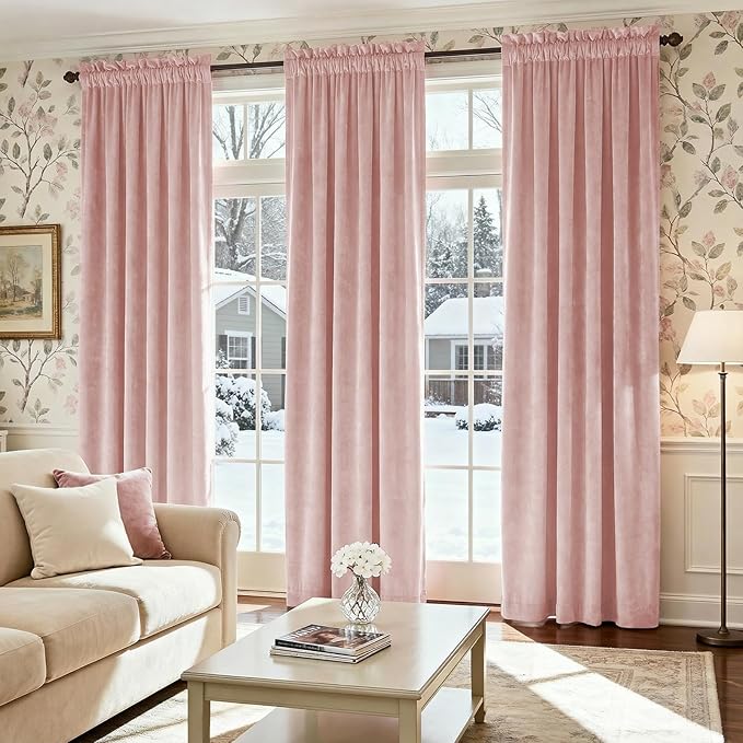 Lazzzy Blackout Curtains Thermal Insulated Room Window Drapes Super Soft Luxury Curtains for Living Room Bedroom Rod Pocket 2 Panels, Dusty Pink, 52" W x 84" L