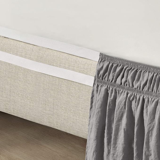 Lush Decor Ruched Ruffle Elastic Easy Wrap Around Bed Skirt Single Queen/King/Cal King Dark Gray - Queen Bed Skirt - Dust Ruffle - Gray Bedskirts