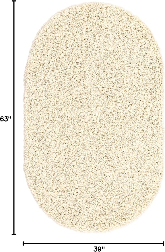 Unique Loom Solid Shag Collection Area Rug (3' 3" x 5' 3" Oval, Pure Ivory)