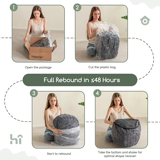 HIGOGOGO Pouf Ottoman Stuffed Round Modern Foam Filled Foot Rest Poufs for Living Room Chair Decorative 26 X 18 Inches Boho Relax Stool for Wedding Christmas Party, Dark Grey