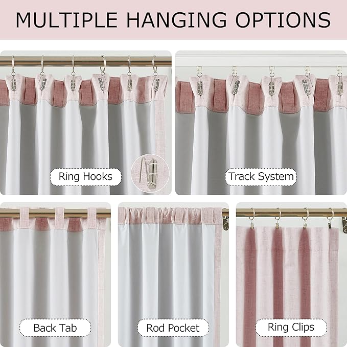 Vision Home Pink Linen Full Blackout Curtains 84 inch Length for Bedroom Living Room Darkening Soundproof Window Panels Thermal Insulated Rod Pocket Back Tab Farmhouse Drapes 56" Wx84 Lx2