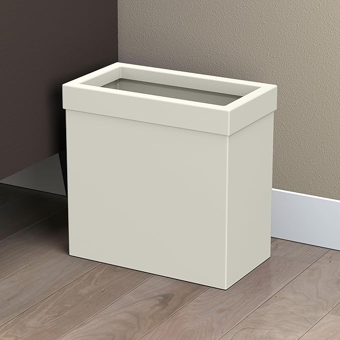 Gatco Modern Rectangle Wastebasket, Matte Pearl - Stainless Steel Trash Can with Removable Lid, Leakproof, 3 Gallon Capacity for Bathroom, Bedroom, Kitchen, or Office