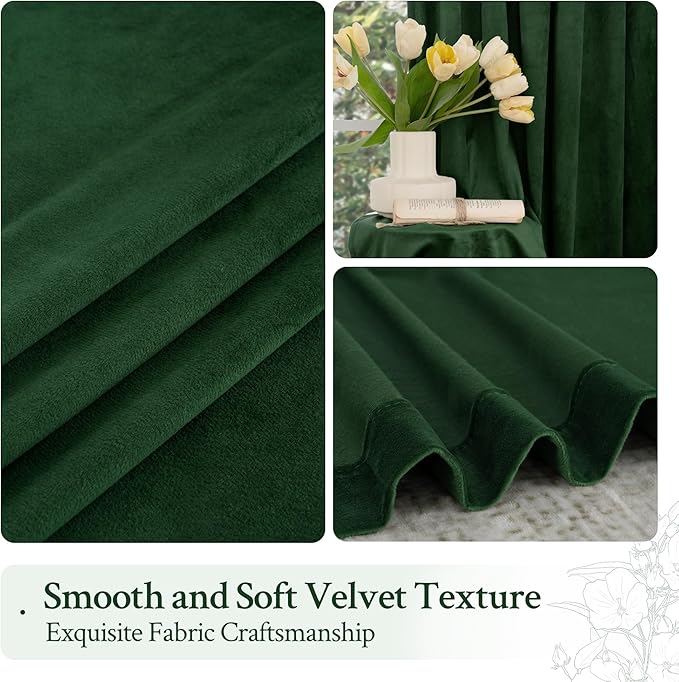 LAMIT Velvet Curtains 102 Inch for Living Room, Emerald Green Thermal Insulated Room Darkening Panels Soundproof Back Tab and Rod Pocket Christmas Drapes for Bedroom, Set of 2 Panels, 52 x 102 Inch