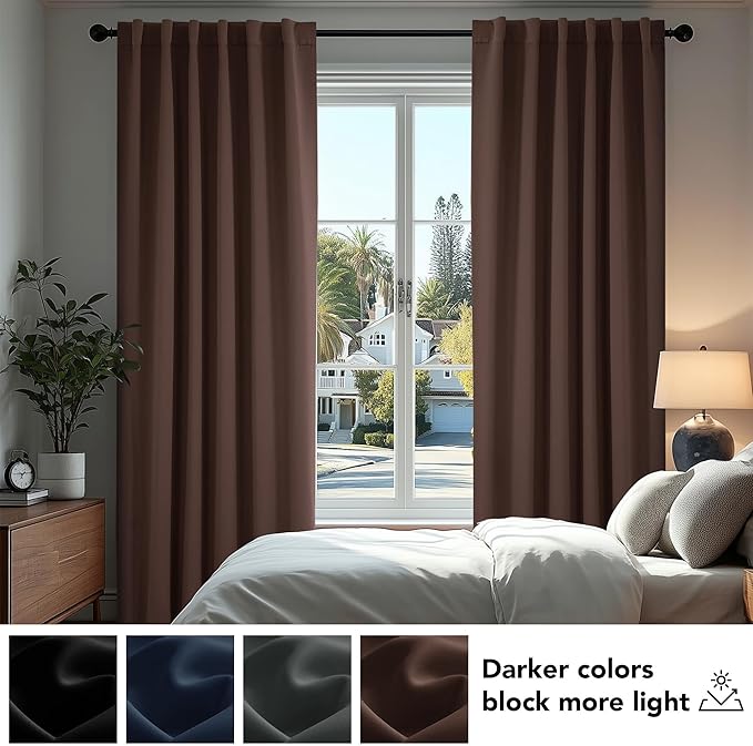 Deconovo Blackout Curtains for Kitchen Window, Back Tab and Rod Pocket Curtains, Set of 2 Panels, Room Darkening Curtains (52W x 45L Inch, Chocolate)