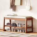 Shoe Bench Storage Rubberwood with Leather Cushion 31.5", Waterproof Easy to Clean 550LBS Organizer Shoe Rack for Entryway, Hallway, Mudroom, Front Door