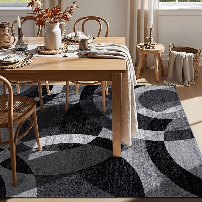 Rugshop Contemporary Abstract Circles Perfect for high Traffic Areas of Your Living Room,Bedroom,Home Office,Kitchen Area Rug 6'6" x 9' Gray
