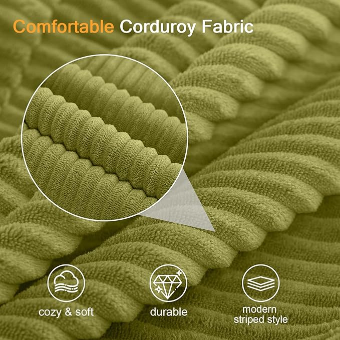 MeMoreCool Stuffed Round Pouf Ottoman Foot Rest, Floor Pouf Foot Stool with Soft Foam Chunk Filling, Round Small Ottoman Footstool Circle Footrest for Couch Living Room, Corduroy Green